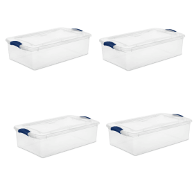 4 Pack 32 Quart Clear Underbed Storage Container with Latch Lid, Blue