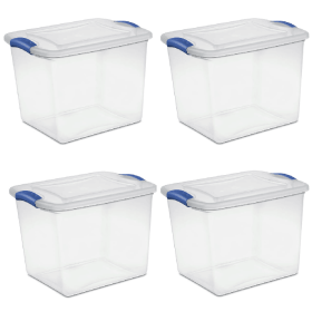 5 Pack 27 Quart Clear Plastic Storage Container with Latch Lid, Blue