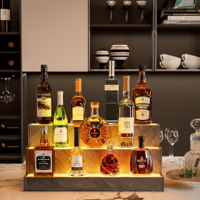LED Lighted Liquor Bottle Display Shelf, 24 Inch Bar Display Shelf, DIY Illuminated Bottle Shelf with App & Remote Control, 3 Step Freestanding Holdin