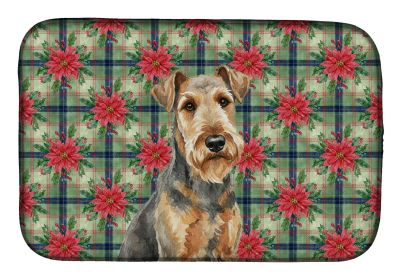 Grizzle Airedale Terrier Christmas PoinsettIas Dish Drying Mat Absorbent Dish Drying Mat Pad for Kitchen Counter Dish Drainer Mat for Countertop