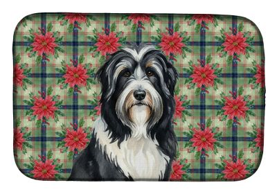 Black Bearded Collie Christmas PoinsettIas Dish Drying Mat Absorbent Dish Drying Mat Pad for Kitchen Counter Dish Drainer Mat for Countertop, 14