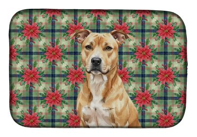 Fawn American Staffordshire Terrier Christmas PoinsettIas Dish Drying Mat Absorbent Dish Drying Mat Pad for Kitchen Counter Dish Drainer Mat for