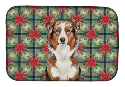 Red Merle Australian Shepherd Christmas PoinsettIas Dish Drying Mat Absorbent Dish Drying Mat Pad for Kitchen Counter Dish Drainer Mat for Counte