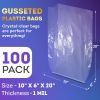 Clear Gusseted Poly Bags, 10 x 6 x 20 Inch. Pack of 100 Gusseted Plastic Bags 1 Mil Thick for Favors with Open Top. Clear Plastic Bags for Packaging C